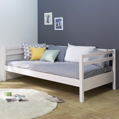 [한정수량 추가할인쿠폰] 에보니아 파인 원목 데이베드 슈퍼싱글 침대, 그레이_본넬20T매트포함