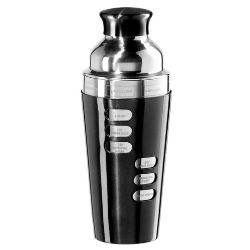Oggi 스테인리스 스틸 칵테일 셰이커 8 레시피 700ml, Black, 1개