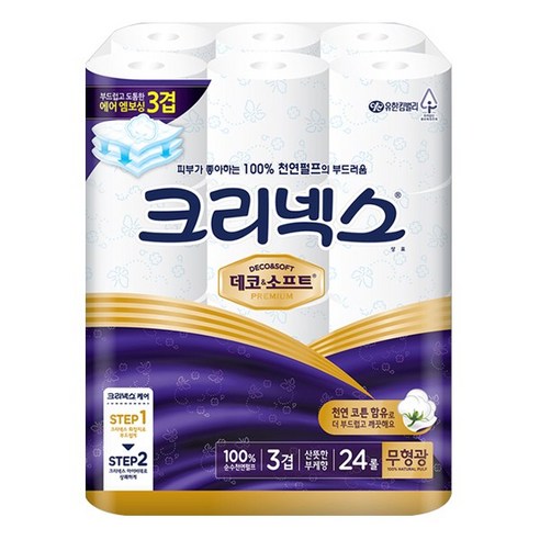 크리넥스 3겹 데코 소프트 광폭 35M 롤화장지, 24롤