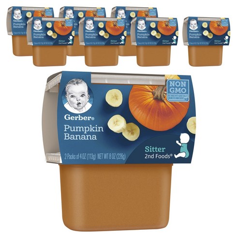 거버 어린이 과일퓨레 113g 2개입, 호박 + 바나나(Pumpkin + Banana), 226g, 8개