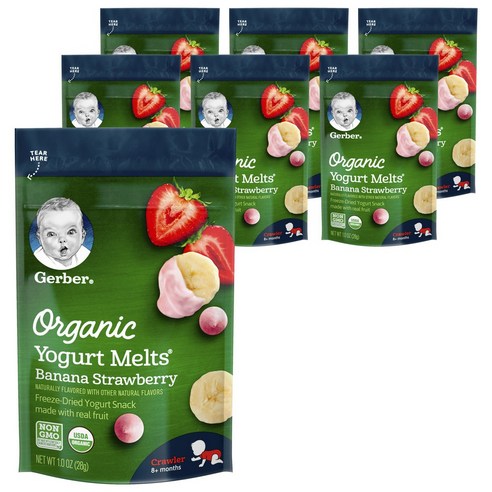 Gerber 요거트 멜츠 어린이 동결건조과일 8+ 먼스 28g, 바나나 + 딸기(Banana + Strawberry), 7개입