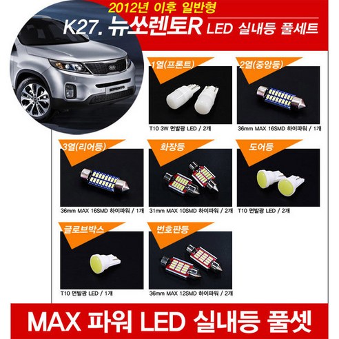 티몰 뉴쏘렌토R 전용 MAX파워 LED 실내등, 썬루프 / 도어등 글로브박스 / T10 COB 면발광 (3개)
