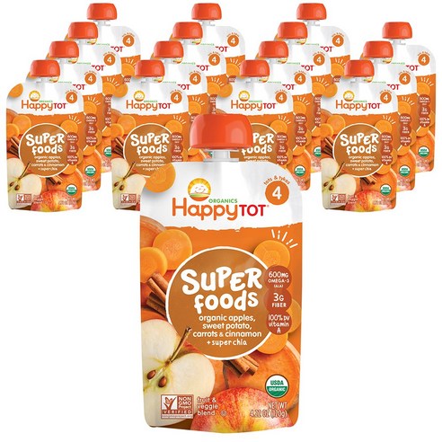 해피토트 슈퍼푸드 어린이 스무디 120g, 사과 + 고구마 + 당근 + 시나몬 + 슈퍼 치아(Apples + Sweet Potato + Carrots + Cinnamon + Super Chia), 16개