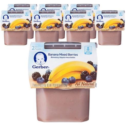 거버 어린이 과일퓨레 226g, 바나나 + 믹스드 베리(Banana + Mixed Berries), 8개
