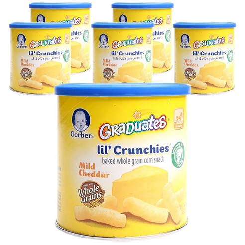 거버 그래듀에이트 릴 크런키 베이크드 홀 그레인 콘 스낵 어린이 곡물과자 42g, 마일드 체다(Mild Cheddar), 6개