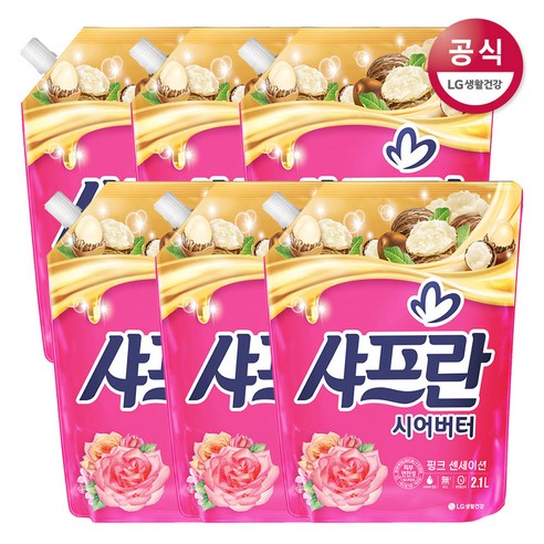 샤프란 핑크센세이션 섬유유연제 로즈향 리필, 2.1L, 6개