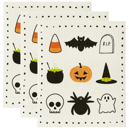 Design Imports 스웨디쉬 디쉬클로스 키친크로스, 3개, Spooky