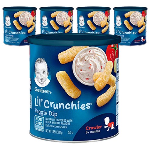 거버 릴 크런키 베이크드 콘 스낵 어린이곡물과자 42g, 베지 딥(Veggie Dip), 5개