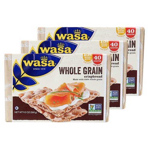 Wasa Flatbread 크리스프 브래드 홀 그레인, 260g, 3개
