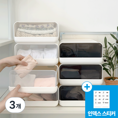 [KC인증] 데미무드 이클립 적층식 칸칸이 서랍형 속옷정리함, 15칸, 반투명 화이트, 3개