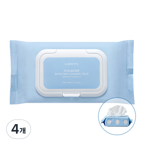 [대용량] 라비오뜨 히알바이옴 워터 딥 클렌징 티슈, 4개, 100매입