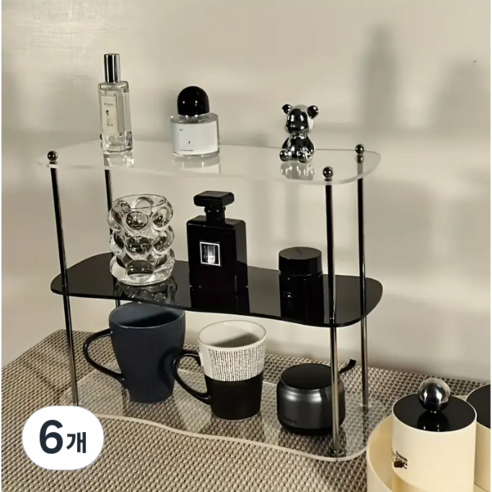 산이내린 아크릴 3단 선반트레이, 투명 + 블랙 + 투명, 6개
