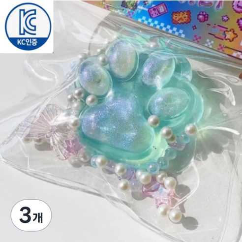 정품 고양이 발바닥 스트레스볼 말랑이 찐득볼 주물럭, 3개, 20g, 민트