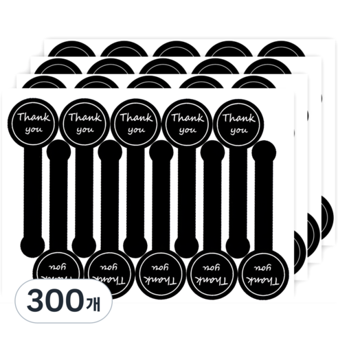 취향바다 답례 수제 핸드메이드 원형 포장 롤리팝 스티커 5종, 300개, 블랙 답례 스티커