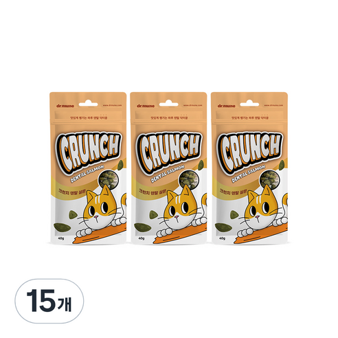 [썬더펫] 닥터뮨 쿠앙 크런치 덴탈 연어 양치껌 고양이껌, 40g, 15개