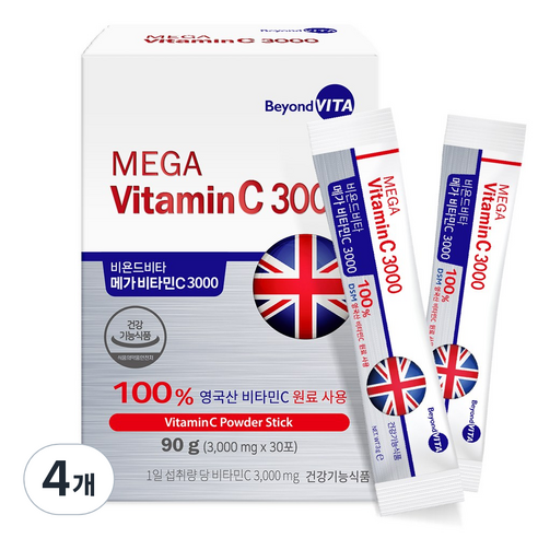 비욘드비타 메가 비타민C 3000 30포 영국산, 90g, 4개