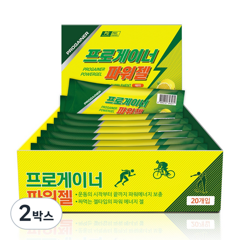 프로게이너 파워젤 레몬맛 20개 자전거 마라톤 등산 라이딩 철인3종 에너지젤/스포츠젤, 2박스, 800g