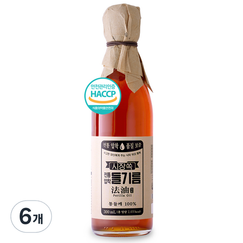 시장쏙 전통압착 들기름, 300ml, 6개