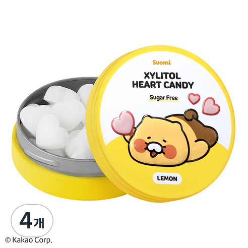 수오미 춘식이 자일리톨 하트 무설탕 캔디 레몬, 40g, 4개