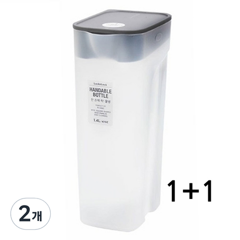 락앤락 냉장고 물병 한손에착 도어포켓 슬림 냉장고 물통, 그레이 1+1, 1.4L, 2개