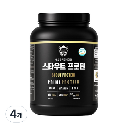 헬스 단백질 보충제 스타우트 프로틴 초코 곡물맛 식물성 분리유청, 4개, 1kg