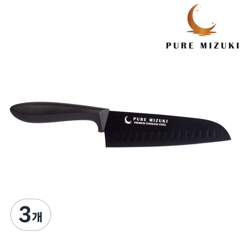 퓨어미즈키 국민 이유식칼 주방칼 모음, 3개, 블랙 산토쿠