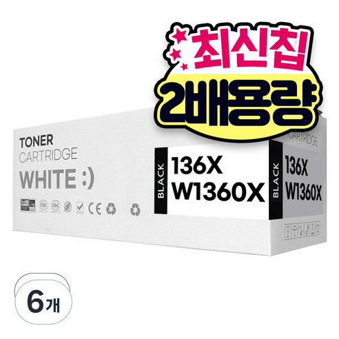 HP 136X W1360X 호환 토너 (칩장착), 대용량, 6개, 검정