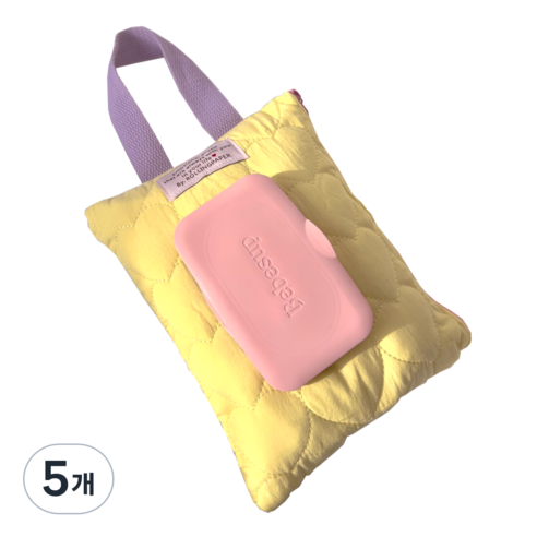 롤링페이퍼 러블리 물티슈 가방 케이스 누빔 티슈보관 패브릭 커버, 5개, 베이비 옐로우