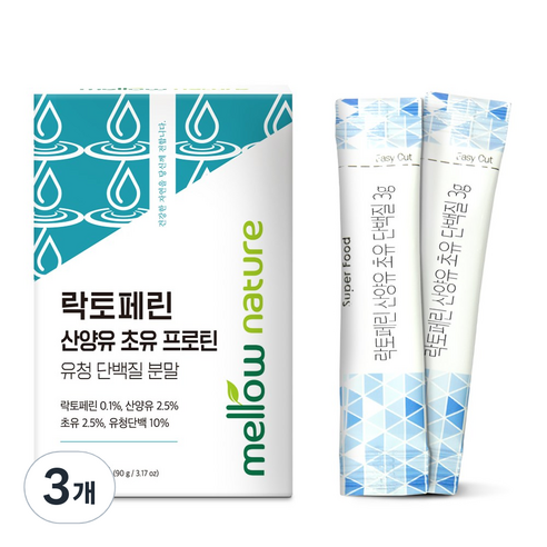 멜로우네이쳐 락토페린 산양유 초유 프로틴 유청 단백질 분말 스틱, 90g, 3개