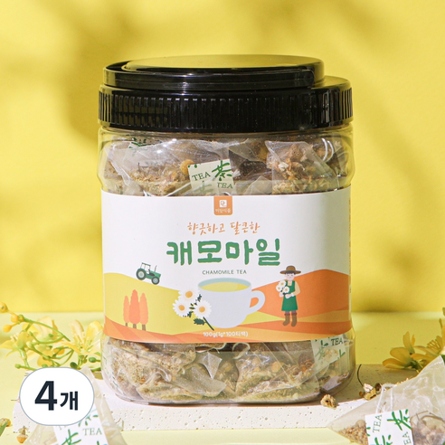 [미세플라스틱 없는 생분해필터] 미담식품 캐모마일 차 삼각티백, 4개, 100개입, 1g