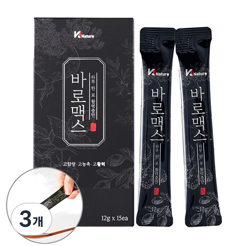 바로맥스 남성활력 고농축 고함량 진액 한포 12000mg ( 야관문 마카 아연 복분자 산수유 구기자 ), 3개, 180g