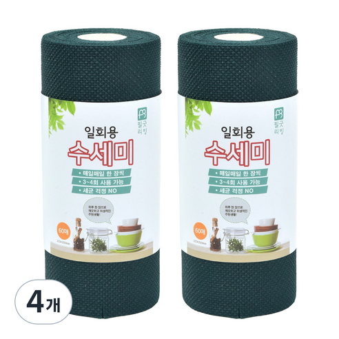 필굿리빙 일회용 수세미, 다크그린, 4개