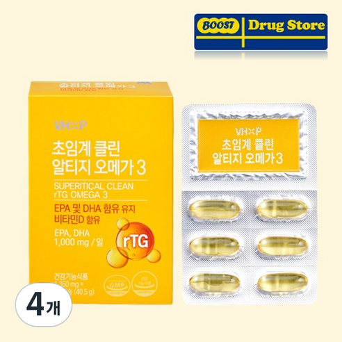부스트드럭스토어 초임계 클린 알티지 rTG 오메가3 고함량 비타민D, 30정, 4개
