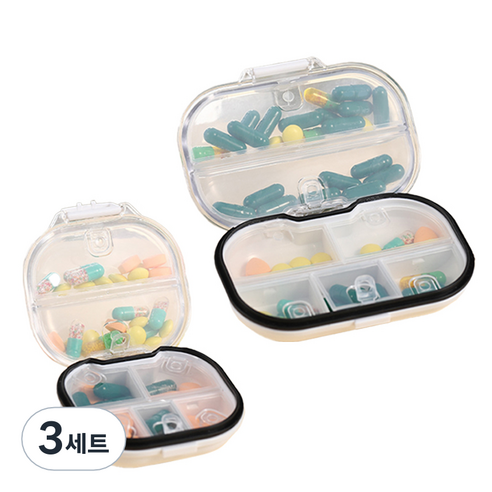 레디박스 미니멀휴대용 투명커버 일주일 알약케이스 소+대형, 화이트, 3세트
