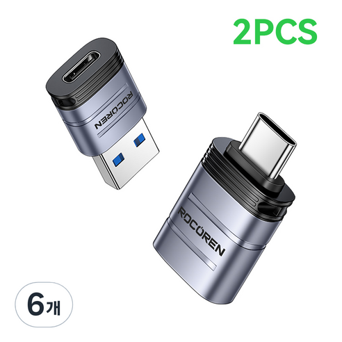 Rocoren USB 3.2 A타입-C타입 OTG 변환 젠더 2PCS, 6개, A TO C and C TO A