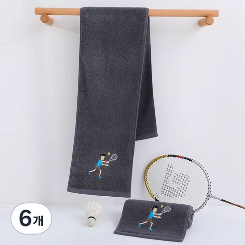 상덕 운동수건 배드민턴 타월 요가 타월 런닝 타월 자전거 타월 농구 타월 220CM, 6개, 다크그레이