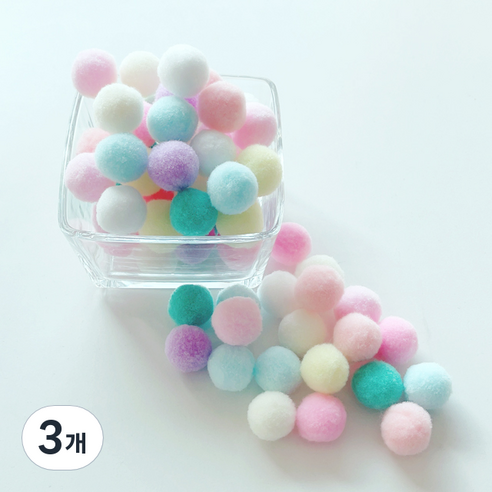 컬러 믹스 폼폼이 뿅뿅이 칼라솜 솜방울 10mm-30mm, 30미리*2봉, 3개, 파스텔