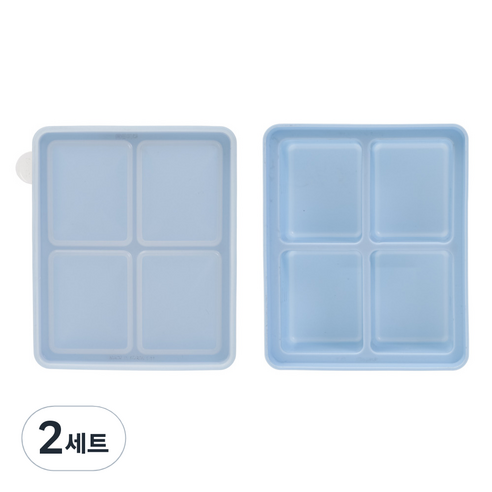 네오실리 국산 프리미엄 실리콘 이유식 채소 냉동틀 아이스트레이, 2세트, 스카이블루+스카이블루