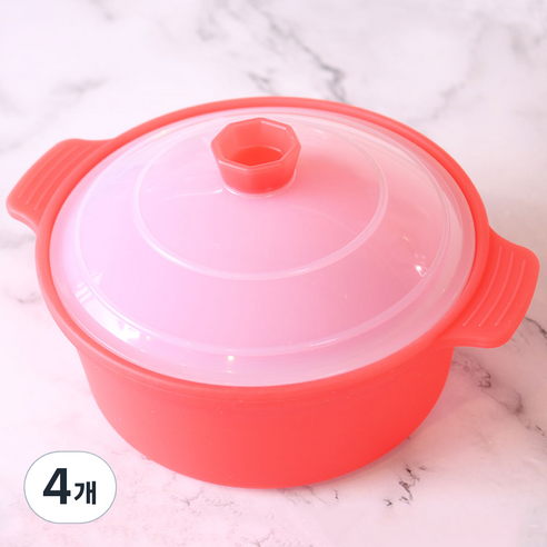 헤스타 국산 실리콘 대형 계란찜기 이유식 전자렌지 라면 조리 다용도 용기 냄비, 4개, 레드