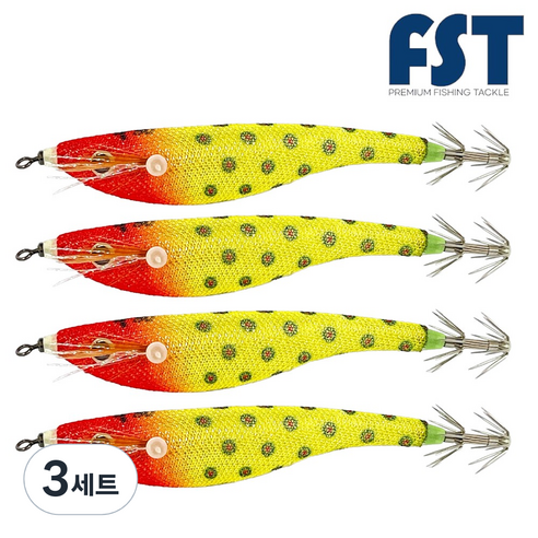 피싱템 한치 삼봉에기 갑오징어에기 FST 블랙타이거스퀴드트랩 ver.2, 3세트, 9g, (03) 레드헤드옐로