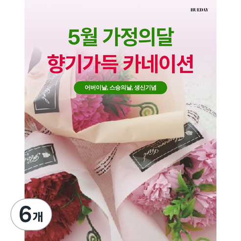 휴데이 카네이션 비누 꽃다발 + 플라워박스 어버이날 스승의날 가정의달, 체리핑크, 6개