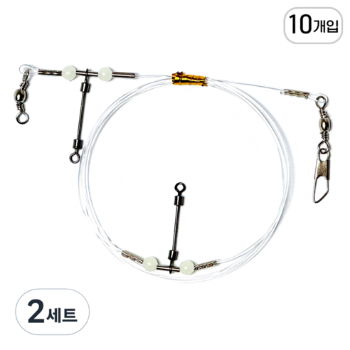 리얼히트 스위벨 편대 우럭 채비 2단 투명 기둥줄, 2세트, 10개입