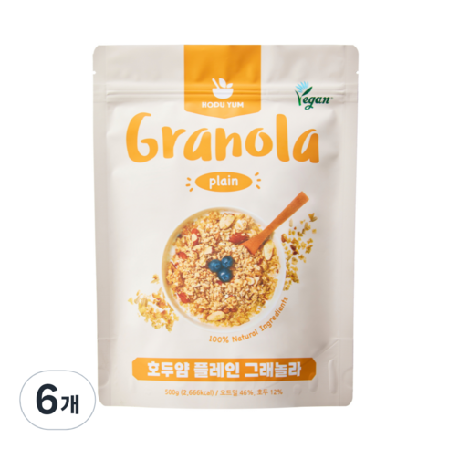 호두얌 수제 그래놀라 플레인, 6개, 500g