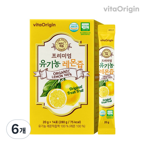 비타오리진 프리미엄 유기농 레몬즙 14포, 280g, 6개