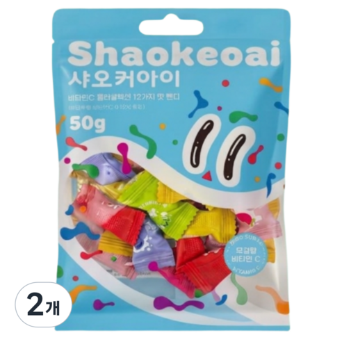 샤오커아이 민트향 무설탕 비타민C 믹스 과일사탕, 50g, 2개