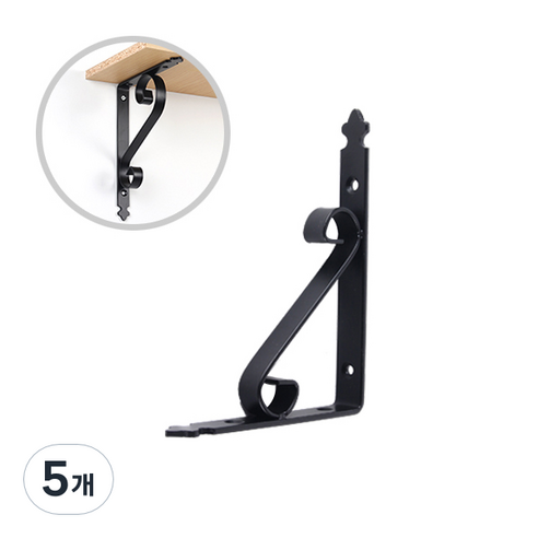 ZIO-BIZ 벽선반 브라켓 받침대 블랙 200mm / 선반대 까치발 선반지지대 선반브라켓 선반받침 선반고정 벽선반 브라켓 지지대 ㄱ자 꺽쇠, 5개
