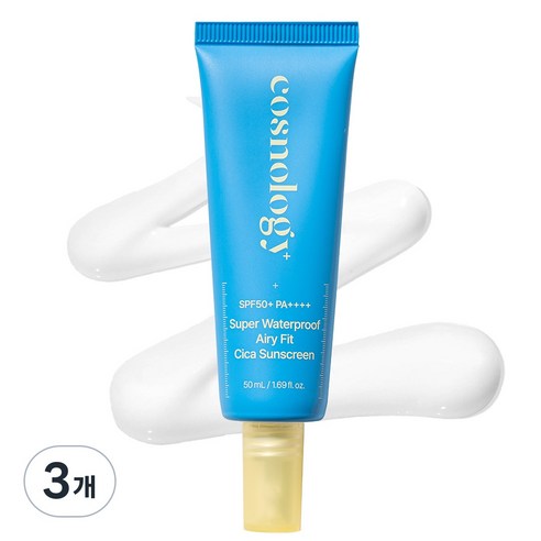 코스놀로지 눈시림없는 워터프루프 쿨링 선크림 SPF 50+ PA++++, 3개, 50ml