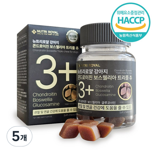 뉴트리로얄 강아지 콘드로이친 트리플 츄 관절영양제 슬개골/뼈/연골 면역력 유산균 특허성분, 5개, 관절+장건강, 50정