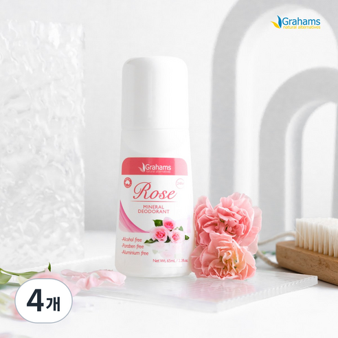 [그라함스내추럴] 로즈 미네랄 데오드란트 롤-온_99%내추럴, 65ml, 4개