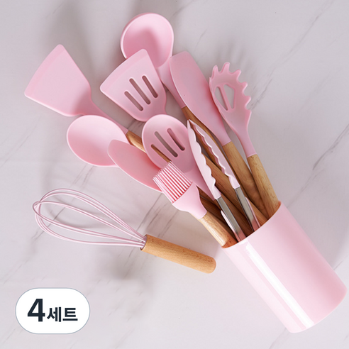 실리콘조리세트 조리도구 키친툴 12종 멀티스푼 식약처검사 주방, 4세트, 핑크